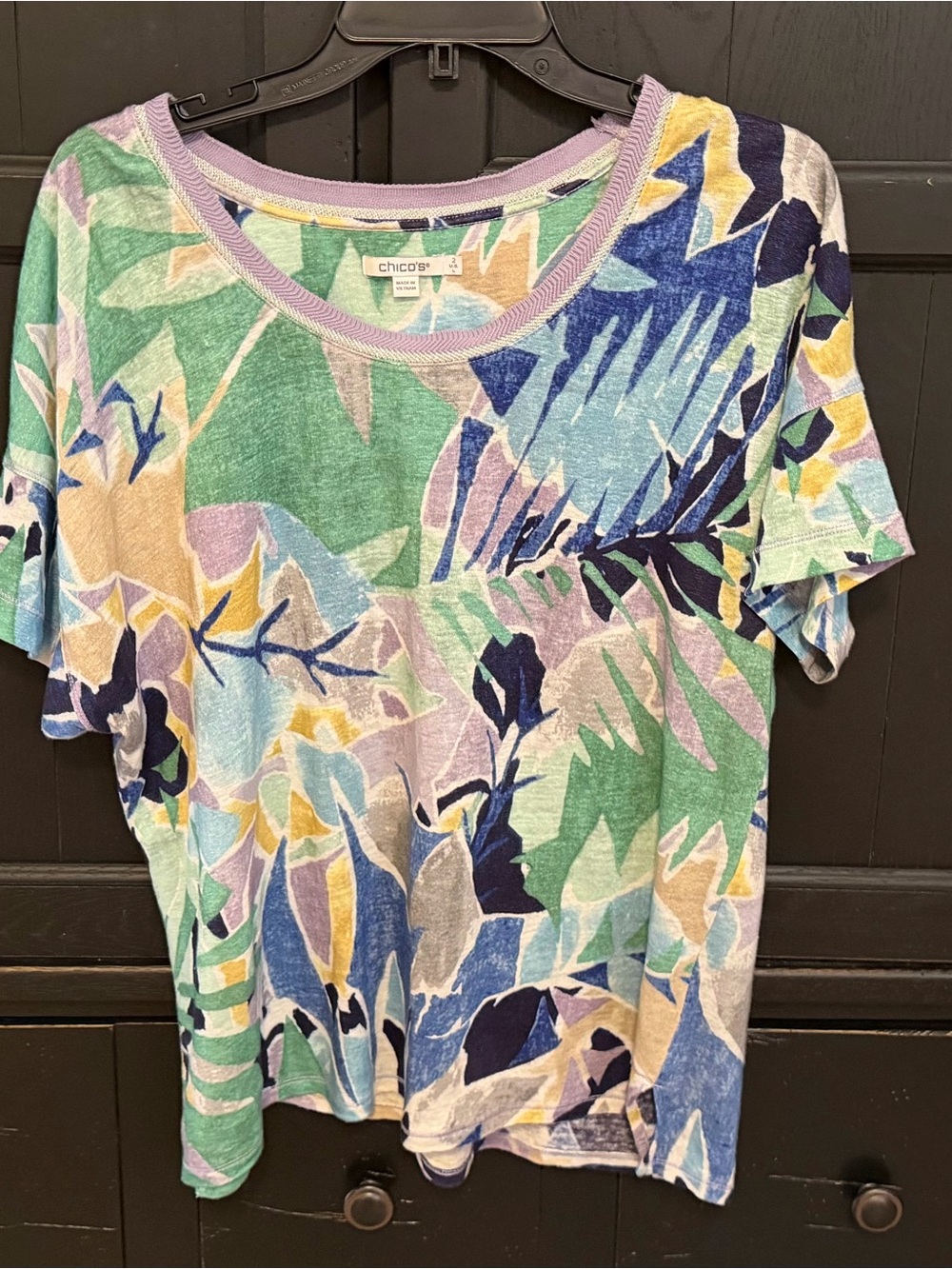 Chico's Pastel Multicolor Printed Scoop Neck Top